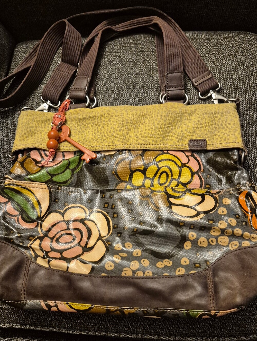 Fossil Key-Per Tote Shoulder Bag with Key Tassel